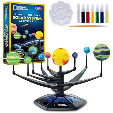 Blue Marble National Geographic Glow-in-The-Dark Solar System Model Kit for Kids - Build & Paint a 3...