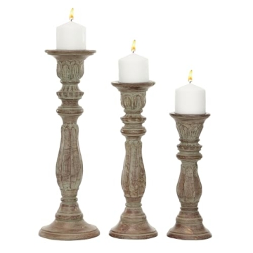 Deco 79 Traditional Mango Wood Candle Holder Set