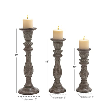Deco 79 Traditional Mango Wood Candle Holder Set