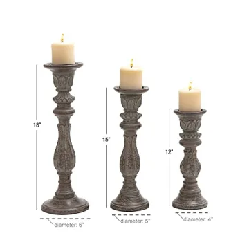 Deco 79 Traditional Mango Wood Candle Holder Set