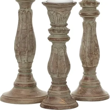 Deco 79 Traditional Mango Wood Candle Holder Set