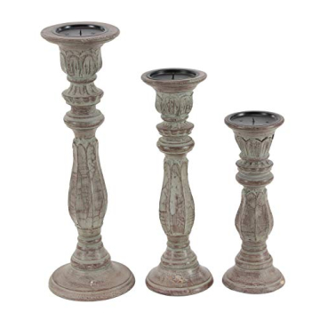 Deco 79 Traditional Mango Wood Candle Holder Set