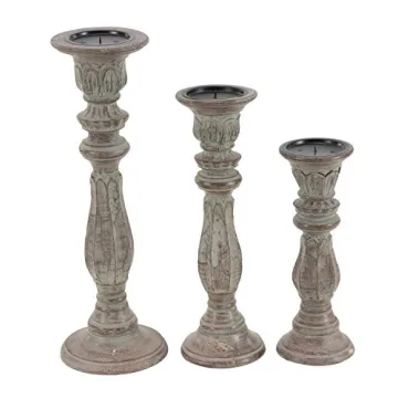 Deco 79 Traditional Mango Wood Candle Holder Set