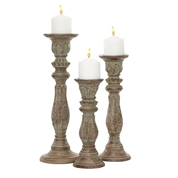 Deco 79 Traditional Mango Wood Candle Holder Set