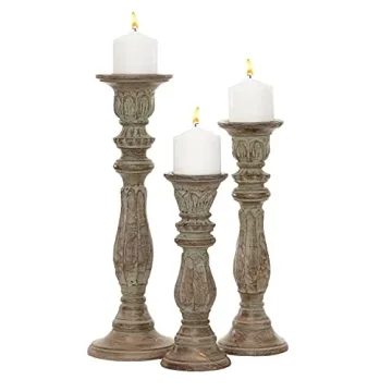Deco 79 Traditional Mango Wood Candle Holder Set