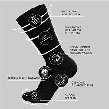 6 Pairs of Cotton Diabetic Non-Binding Neuropathy Crew Socks (Black, Fits Mens Shoe Size 9-12/Womens...