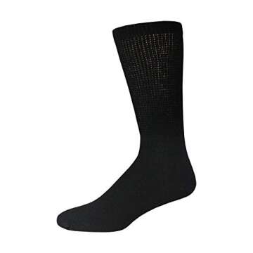 6 Pairs of Cotton Diabetic Non-Binding Neuropathy Crew Socks (Black, Fits Mens Shoe Size 9-12/Womens Shoe Size 10-13)