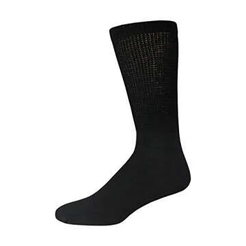6 Pairs of Cotton Diabetic Non-Binding Neuropathy Crew Socks (Black, Fits Mens Shoe Size 9-12/Womens Shoe Size 10-13)