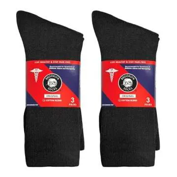 6 Pairs of Cotton Diabetic Non-Binding Neuropathy Crew Socks (Black, Fits Mens Shoe Size 9-12/Womens Shoe Size 10-13)