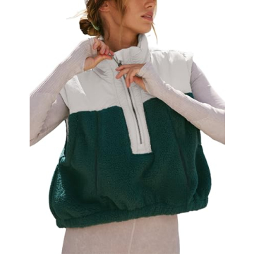 Yeokou Women's Fleece Sherpa Vest - Cozy Cropped Half Zip Sleeveless Jacket