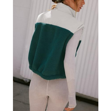 Yeokou Women Fleece Sherpa Vest Cropped Half Zip Sleeveless