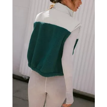 Yeokou Women Fleece Sherpa Vest Cropped Half Zip Sleeveless