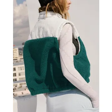 Yeokou Women Fleece Sherpa Vest Cropped Half Zip Sleeveless