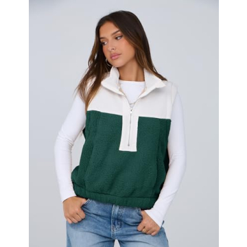 Yeokou Women Fleece Sherpa Vest Cropped Half Zip Sleeveless