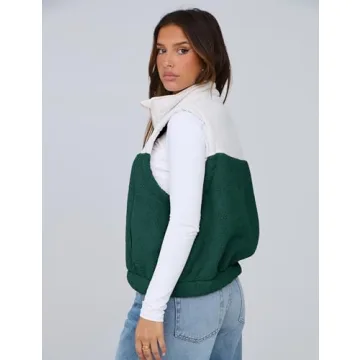 Yeokou Women Fleece Sherpa Vest Cropped Half Zip Sleeveless