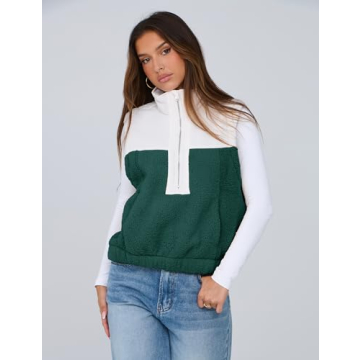 Yeokou Women Fleece Sherpa Vest Cropped Half Zip Sleeveless