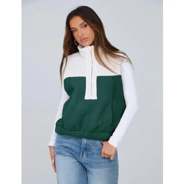 Yeokou Women Fleece Sherpa Vest Cropped Half Zip Sleeveless