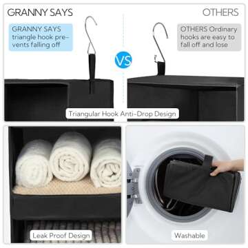 GRANNY SAYS 3-Shelf Hanging Closet Organizer, Collapsible Closet Hanging Shelves, Nursery Hanging Organizer, Black, 29 ½" H X 12" W X 12" D, 1-Pack