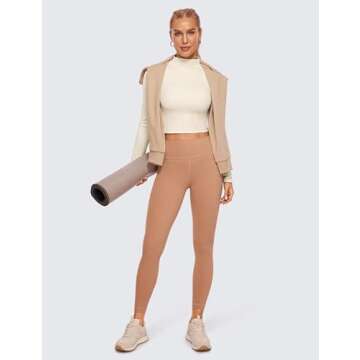 CRZ YOGA Womens Butterluxe Mock Turtleneck Long Sleeves Crop Tops Slim Fit Workout Casual T-Shirt Base Layer Fall Shirts White Apricot X-Small