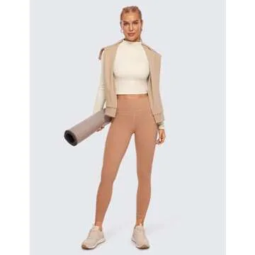 CRZ YOGA Womens Butterluxe Mock Turtleneck Long Sleeves Crop Tops Slim Fit Workout Casual T-Shirt Base Layer Fall Shirts White Apricot X-Small