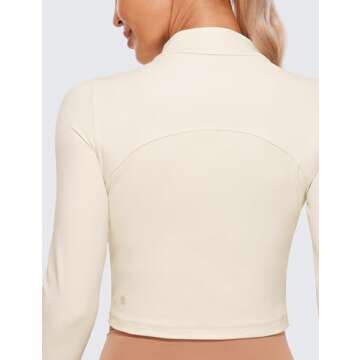 CRZ YOGA Womens Butterluxe Mock Turtleneck Long Sleeves Crop Tops Slim Fit Workout Casual T-Shirt Base Layer Fall Shirts White Apricot X-Small