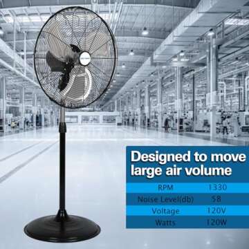 BILT HARD 5200 CFM 20" High-Velocity Industrial Pedestal Fan, 3-Speed Oscillating Stand Fan, Heavy Duty Metal Fan for Commercial, Warehouse, Garage Use