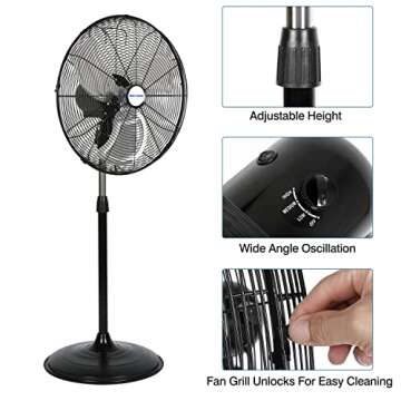 BILT HARD 5200 CFM 20" High-Velocity Industrial Pedestal Fan, 3-Speed Oscillating Stand Fan, Heavy Duty Metal Fan for Commercial, Warehouse, Garage Use