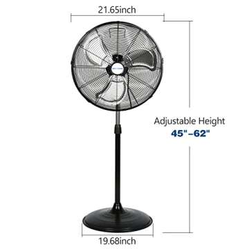 BILT HARD 5200 CFM 20" High-Velocity Industrial Pedestal Fan, 3-Speed Oscillating Stand Fan, Heavy Duty Metal Fan for Commercial, Warehouse, Garage Use