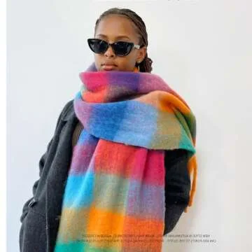 OUNIYA Large Chunky Plaid Scarf for Women - Cozy & Colorful