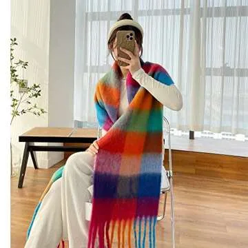 OUNIYA Large Chunky Plaid Scarf for Women - Cozy & Colorful