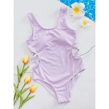 Milumia Girl's Ribbed One Piece Swimsuit for Summer Fun