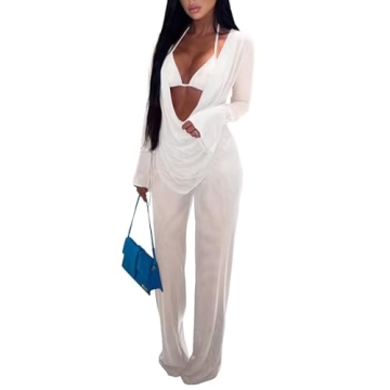 Stylish 3 Piece Mesh Cover Up Set for Beach and Pool Parties