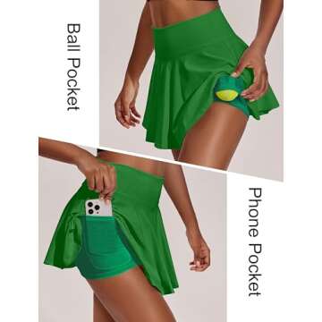 PINSPARK Golf Skorts for Women A Line Cute Tennis Skirts Tummt Control Pleated Sports Skirt, Green L...