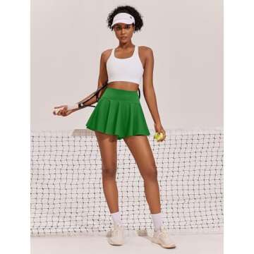 PINSPARK Golf Skorts for Women A Line Cute Tennis Skirts Tummt Control Pleated Sports Skirt, Green Large
