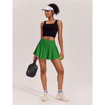 PINSPARK Golf Skorts for Women A Line Cute Tennis Skirts Tummt Control Pleated Sports Skirt, Green Large