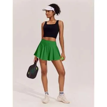 PINSPARK Golf Skorts for Women A Line Cute Tennis Skirts Tummt Control Pleated Sports Skirt, Green Large