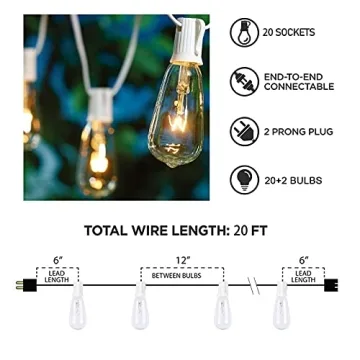 Outdoor String Lights 20FT with Edison Bulbs for Parties