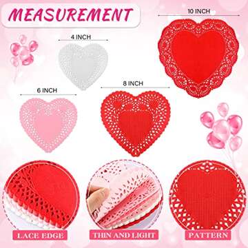 Valentine Heart Doilies Set Heart Shaped Paper Doilies Crafts red Pink White Lace Cutouts Paper for Valentine‘s Day Wedding Party Decoration(300 Pieces)