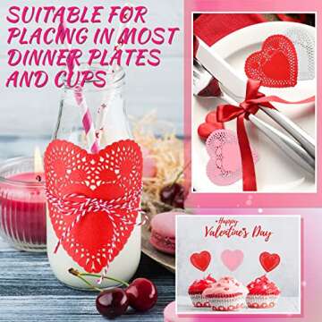 Valentine Heart Doilies Set Heart Shaped Paper Doilies Crafts red Pink White Lace Cutouts Paper for Valentine‘s Day Wedding Party Decoration(300 Pieces)