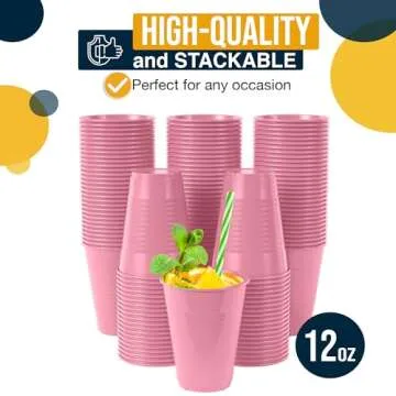 Stylish 12 oz Pink Plastic Cups for Parties - 50 Pack