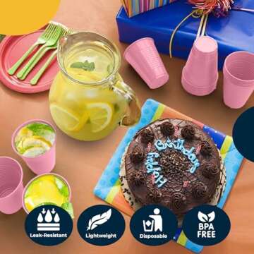 Exquisite 12 oz Pink Plastic Cups For Party 50 Pack | Pink Disposable Cups | Pink Party Cups Disposable | Plastic Party Cups Pink | 12 oz Plastic Cups Disposable | Plastic Drinking Cups