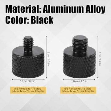 2pcs Mic Stand Adapter, Black Aluminium Alloy Camera Stand Adapter 5/8 to 1/4 Adapter and 5/8 to 3/8 Adapter Mic Screw Adapter Mic Thread Adapter for Tripods Microphones Cameras Stands