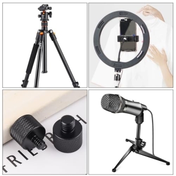 2pcs Mic Stand Adapter, Black Aluminium Alloy Camera Stand Adapter 5/8 to 1/4 Adapter and 5/8 to 3/8 Adapter Mic Screw Adapter Mic Thread Adapter for Tripods Microphones Cameras Stands