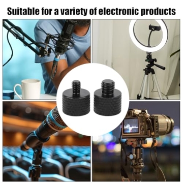 2pcs Mic Stand Adapter, Black Aluminium Alloy Camera Stand Adapter 5/8 to 1/4 Adapter and 5/8 to 3/8 Adapter Mic Screw Adapter Mic Thread Adapter for Tripods Microphones Cameras Stands