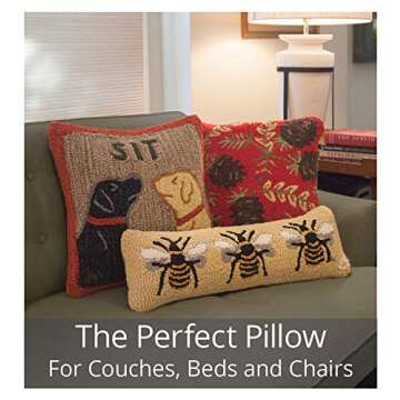 Chandler 4 Corners Artist-Designed Honey Bee Hand-Hooked Wool Decorative Throw Pillow (8 in x 12 in) Farm & Garden Pillow for Couches & Beds - Low Maintenance Nature Garden Bumble Bee Home Décor