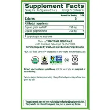 Organic Green Tea Ginger Herbal Tea for Healthy Digestion