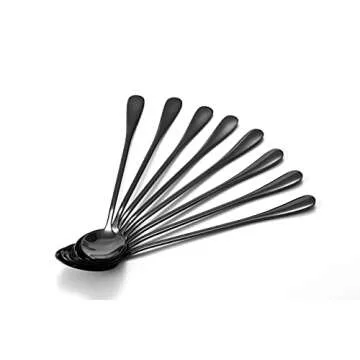 Marco Almond® KYA59 Iced Tea Spoon, Ice Cream Spoon, Titanium Coated Stainless Steel Long Handle Spoons for Coffee, Cocktail Stirring, Milkshake, Latte, Pack of 8, Black
