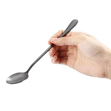 Marco Almond® KYA59 Iced Tea Spoon, Ice Cream Spoon, Titanium Coated Stainless Steel Long Handle Spoons for Coffee, Cocktail Stirring, Milkshake, Latte, Pack of 8, Black