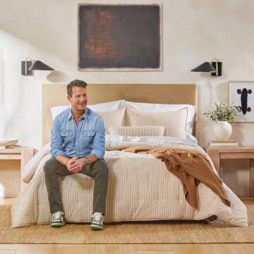 Nate Home by Nate Berkus Lightweight Cotton Washed Gauze Textured Weave Throw Blanket | Breathable, All-Season Decoration for Bedding from mDesign - Bronze (Brown)