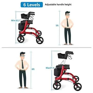Rollator Walkers for Seniors- Rollator Walker with Seat 8" Wheels- Easy Folding Senior Walker with Padded Backrest- Lightweight Mobility Walking Aid for Adult Elderly, Aluminum Frame, Red